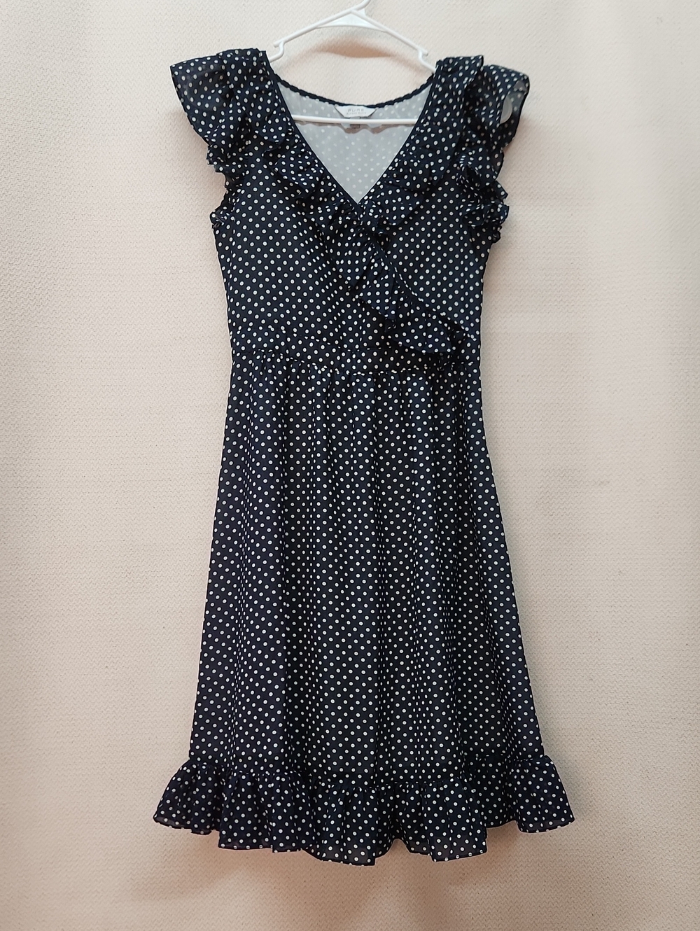 ALFRED SUNG Navy & White Polka Dot Ruffle Wrap Midi Dress